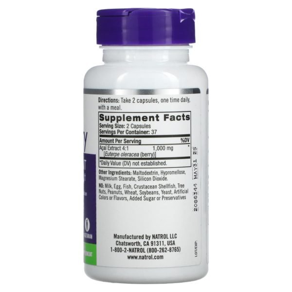 Natrol Acai Berry Capsules Antioxidant Supplements 500 Mg - 75 Veggie Caps