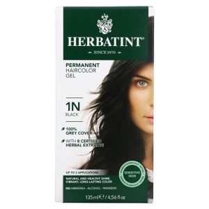 Herbatint permanent haircolor gel 1N black with 8 certified herbal extracts - 4.56 fl oz (135 ml)