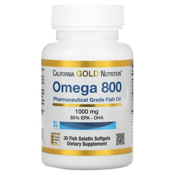 California Gold Nutrition Omega 800 Pharmaceutical Grade Fish Oil 80% Epa/Dha - Triglyceride Form 1000 Mg 30 Fish Gelatin Softgels
