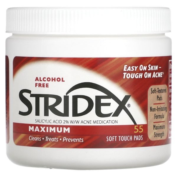 ستريديكس مسحات حب الشباب فعالية قصوى خالٍ من الكحول - 55 قطعة قطنية ناعمة الملمس
