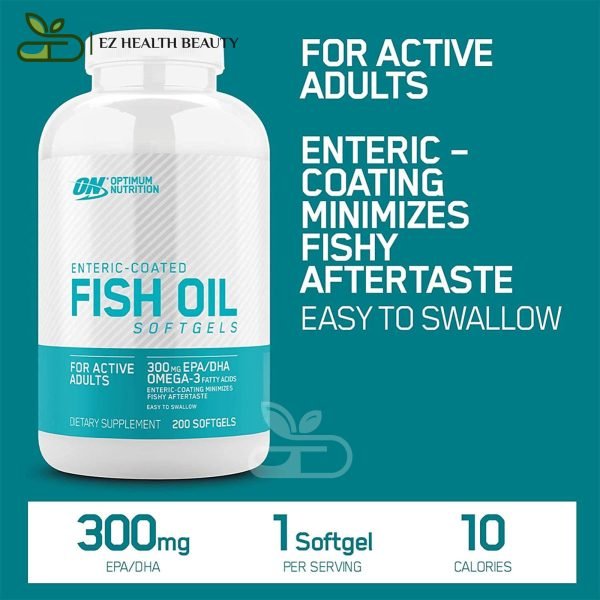 Enteric Coated Fish Oil Optimum Nutrition - 100 Softgels For Skin And Hair Health Care