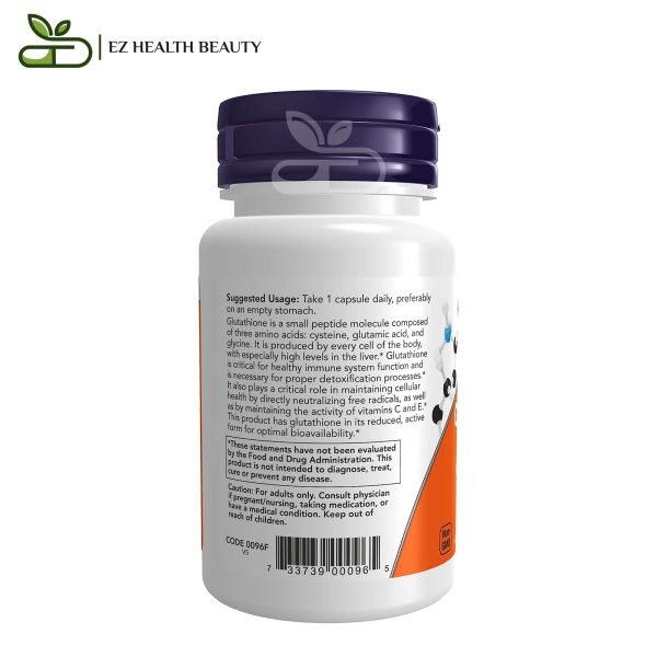 Glutathione Capsules Anti Oxidant Now Foods 250 Mg 60 Veg Caps