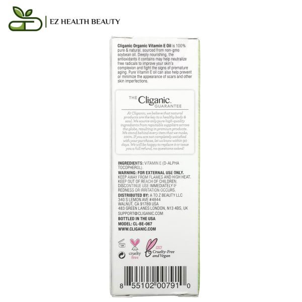 Cliganic 100 Pure Vitamin E Oil Ingredients