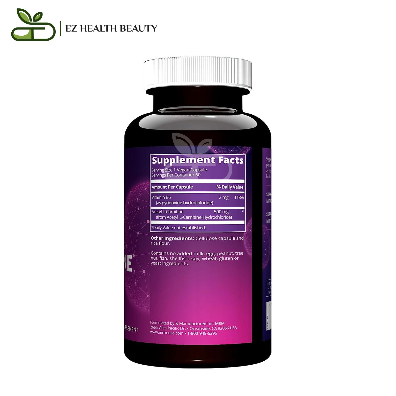 أسيتيل ل كارنتين لزيادة طاقة الجسم 60 كبسولة | Mrm Nutrition Acetyl L-Carnitine