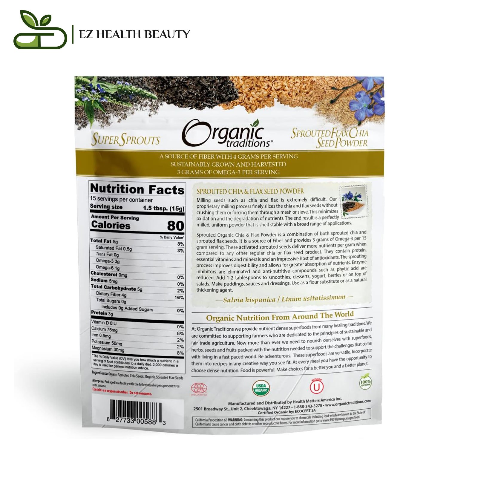 Organic Traditions Sprouted Chia &Amp; Flax Seed Powder 227 Gm To Improve Digestion