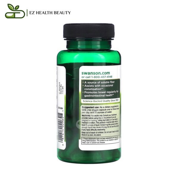 كبسولات قشور السيليوم سوانسون 60 كبسولة نباتية لتحسين صحة الجهاز الهضمي | Swanson Psyllium Husks
