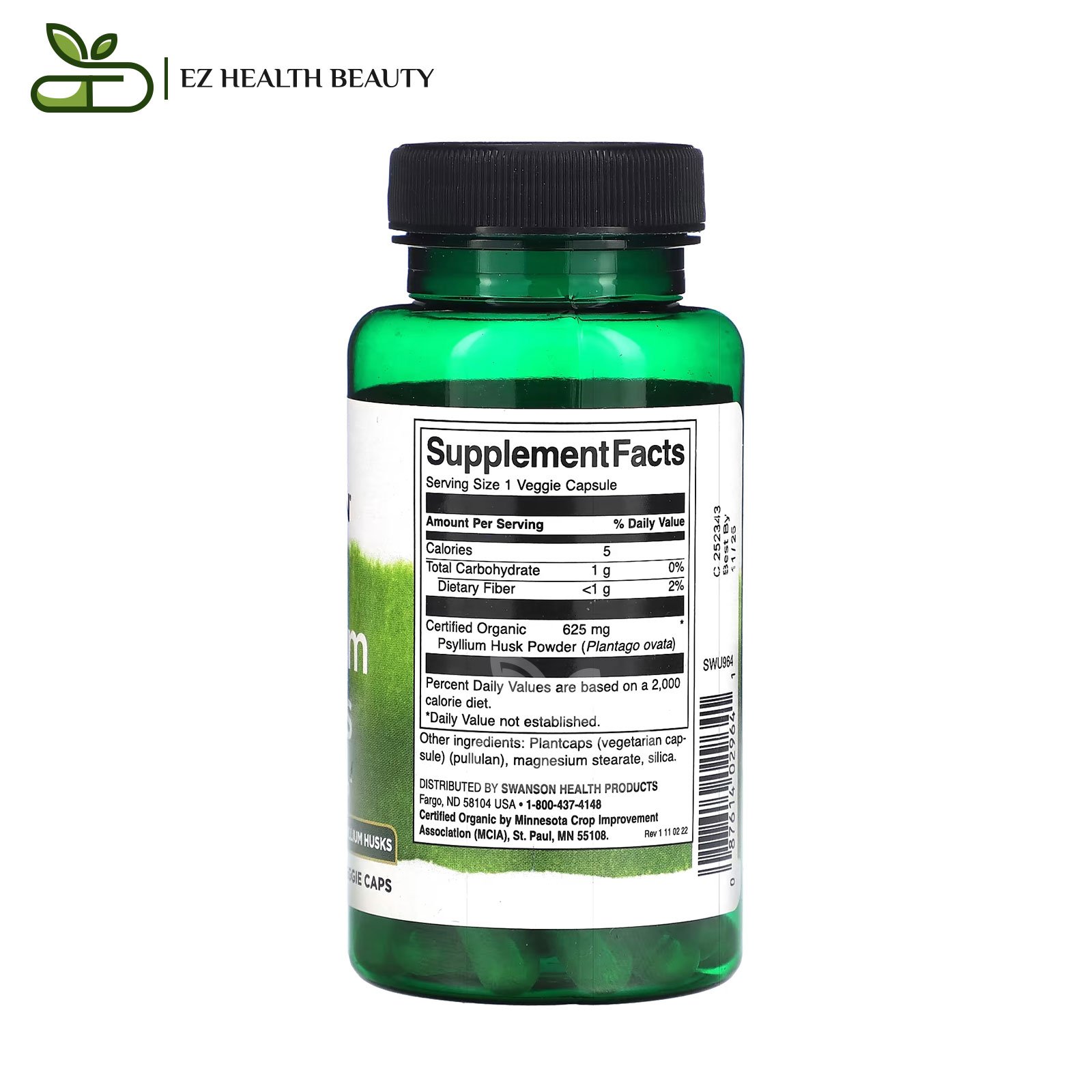 كبسولات قشور السيليوم سوانسون 60 كبسولة نباتية لتحسين صحة الجهاز الهضمي | Swanson Psyllium Husks
