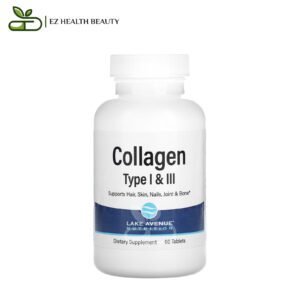 أقراص كولاجين نوع 1 و3 لدعم صحة الشعر والأظافر والمفاصل والعظام 1,000 ملجم 60 قرصًا Hydrolyzed Collagen Type I & III Lake Avenue Nutrition