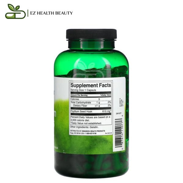 Psyllium Capsules For Digestive Health Swanson 610 Mg 300 Capsules