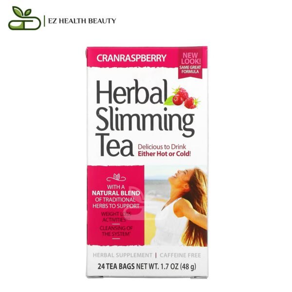 شاي التخسيس توت العليق البري خال من الكافيين 24 كيس شاي 1.7 أونصة (48 جم) Herbal Slimming Tea Cranraspberry 21St Century
