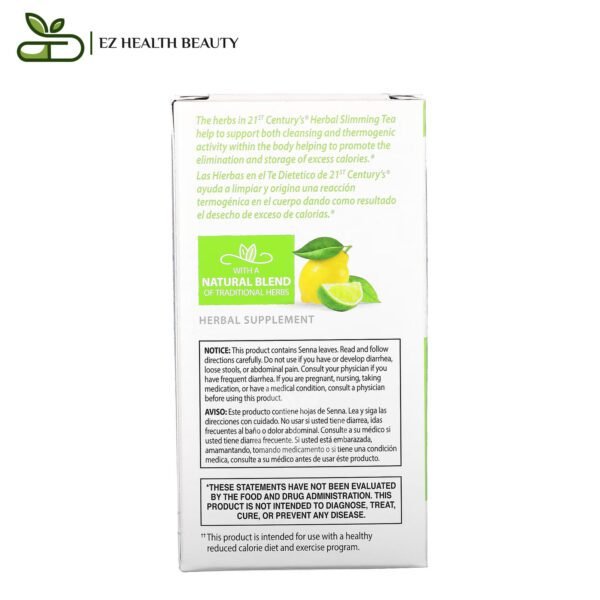 شاي تخسيس الوزن نكهة الليمون-الليمون البنزهير خالٍ من الكافيين 24 كيس شاي 1.7 أونصة (48 جم) Herbal Slimming Tea 21St Century