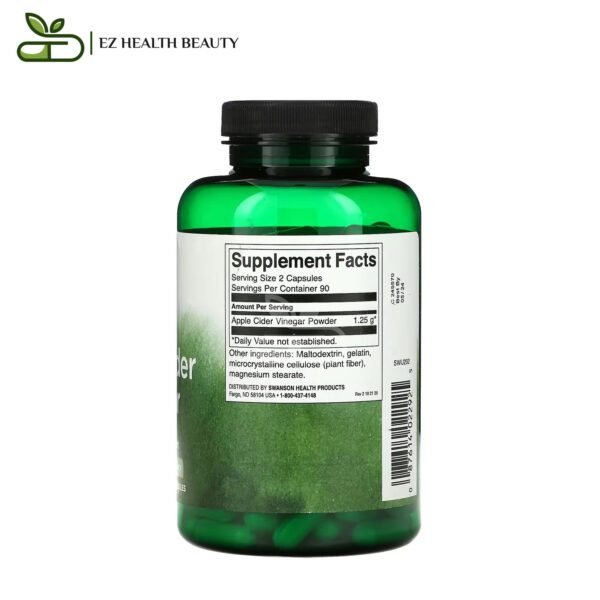 Apple Cider Vinegar Supplement Detoxification Support Swanson 625 Mg 180 Capsules