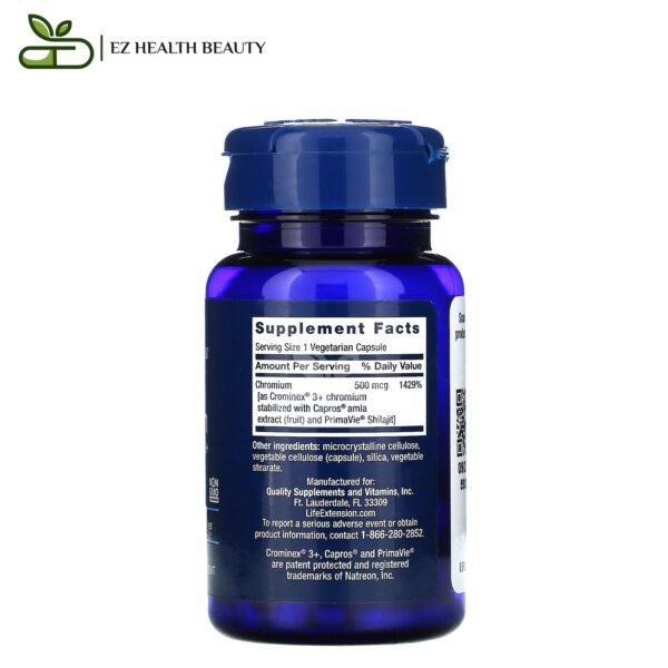 Optimized Chromium With Crominex 3+To Boost Cellular Energy Life Extension 500 Mcg 60 Vegetarian Capsules