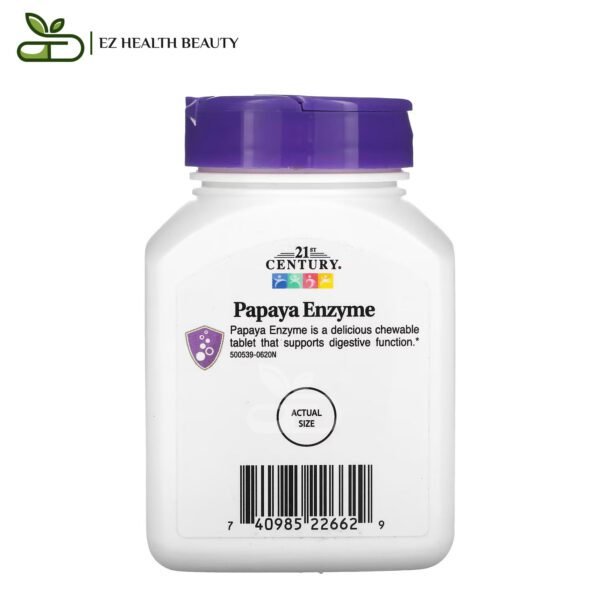 Papaya Enzyme Supplement For Digestive Support 21St Century Chewable 100 Tablets