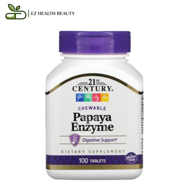 حبوب انزيم البابايا لصحة الجهاز الهضمي 100 قرص قابل للمضغ Papaya Enzyme 21St Century