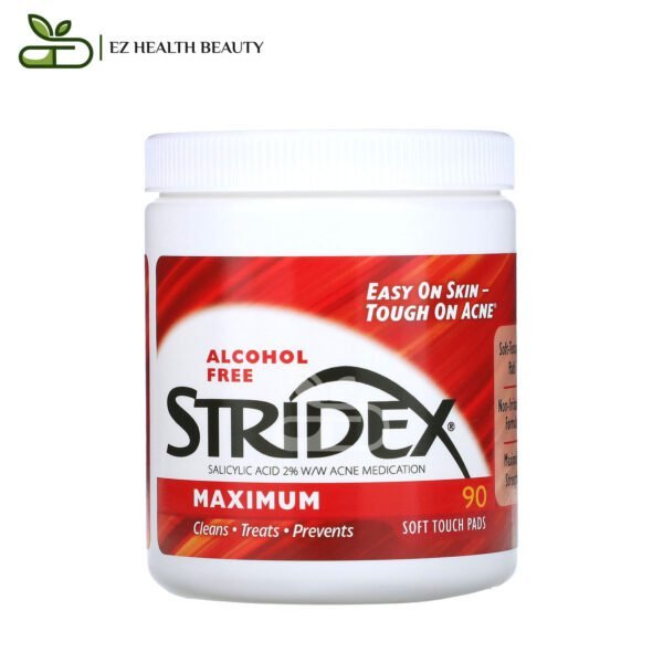 ستريديكس علاج حب الشباب خالي من الكحول 90 قطعة قطنية ناعمة الملمس Maximum Alcohol Free Stridex