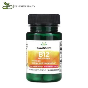 حبوب استحلاب فيتامين ب ١٢ مع فولات لدعم الطاقة وعملية الأيض نكهة الفراولة 1،000 مكجم 100 قرص استحلاب Vitamin B12 with Folate Swanson